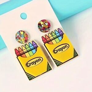 🖍️🌈 Crayon Box Teacher Statement Earrings 🌈🖍️